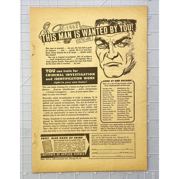 Institue of Applied Science *You can Train for Criminal Investigation" Ad 1954 - Picture 2 of 3